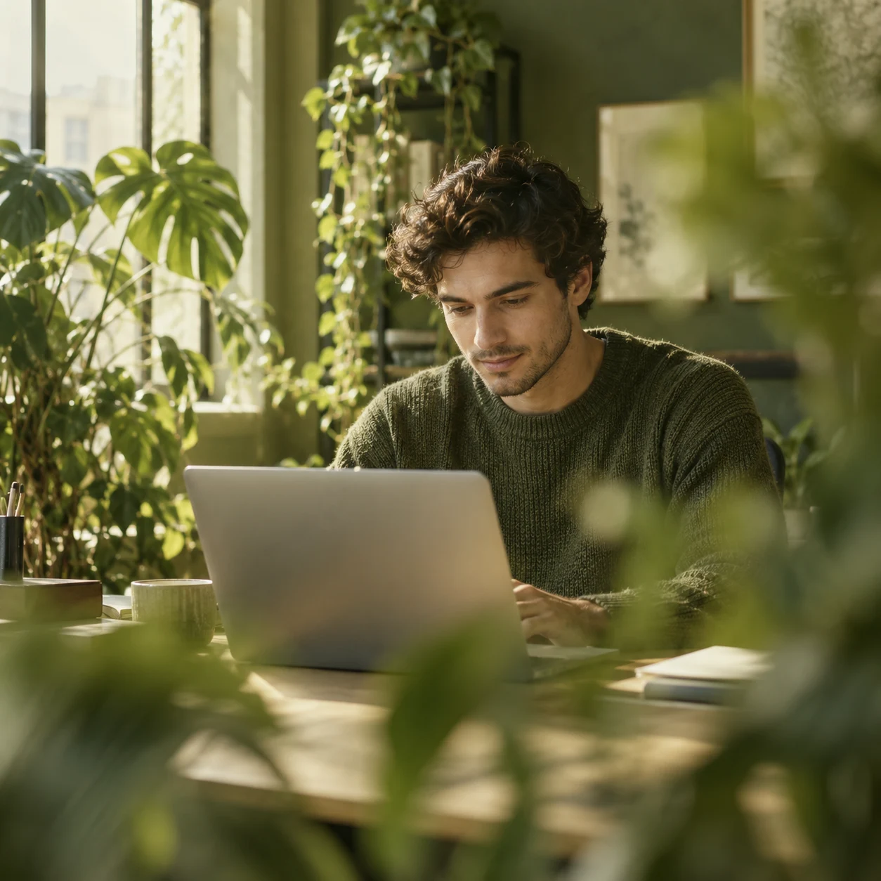 A developer working at his desk
