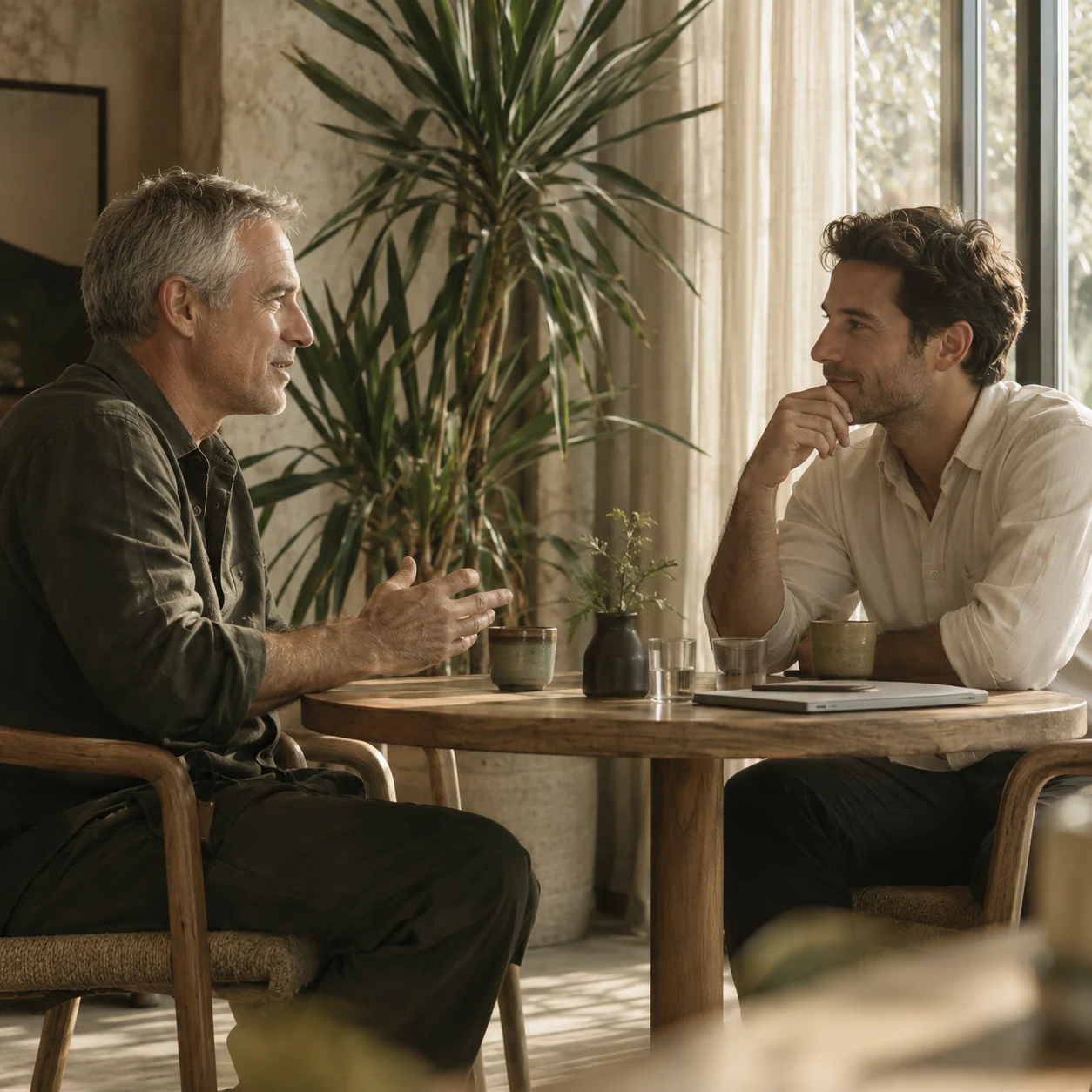 Two people wrapping up a meeting